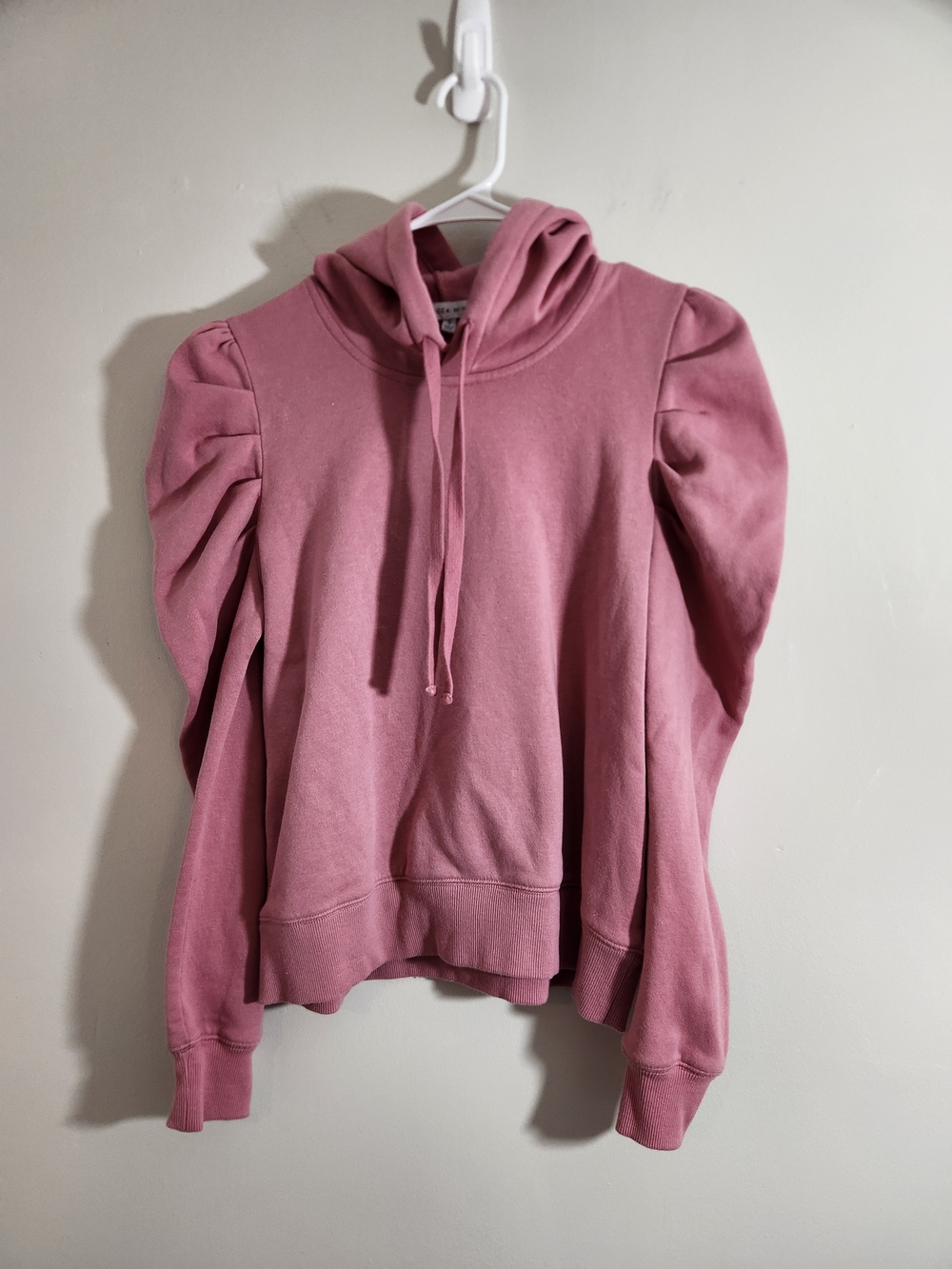 Rebecca Minkoff Dusty Rose Pink Puff Sleeve Hoodie Sweatshirt Princess Feminine